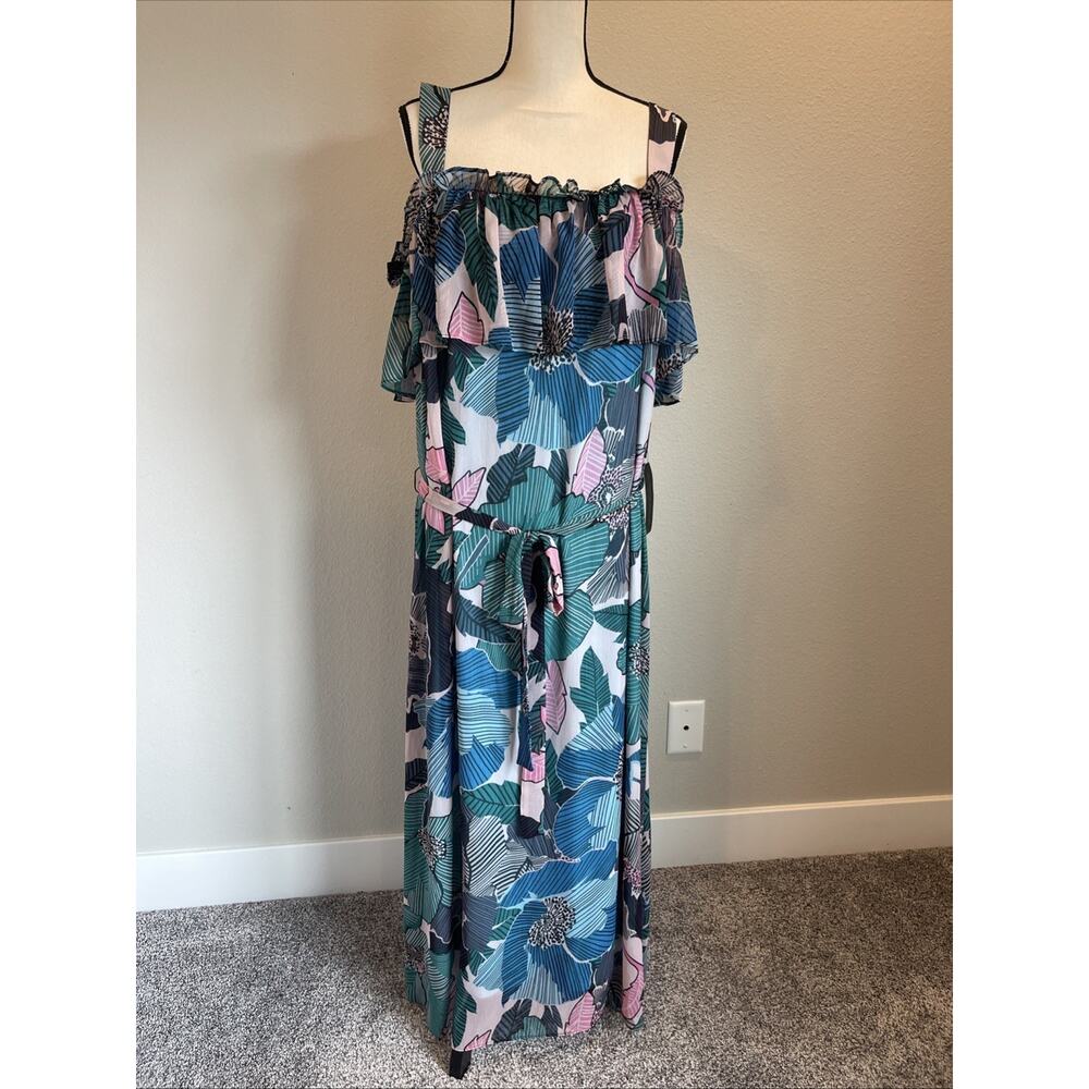 Lane Bryant Tropical Ruffle Shoulder Maxi Dress NWT Size 20 Lined Off Shoulder